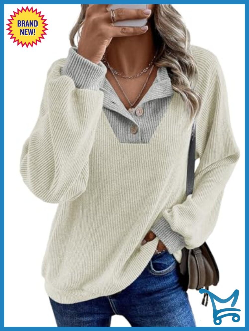 Plus Size Colorblock Button V Neck Oversized Sweatshirt Pullover